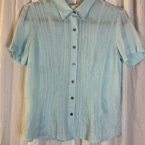 J. Jill Light Pastel Blue LINEN pintuck Button-Down Shirt